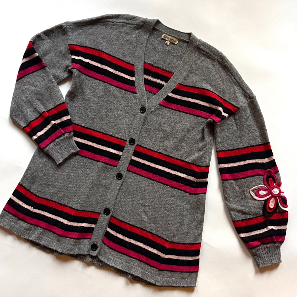 Gray and Pink Striped Women's Sweater